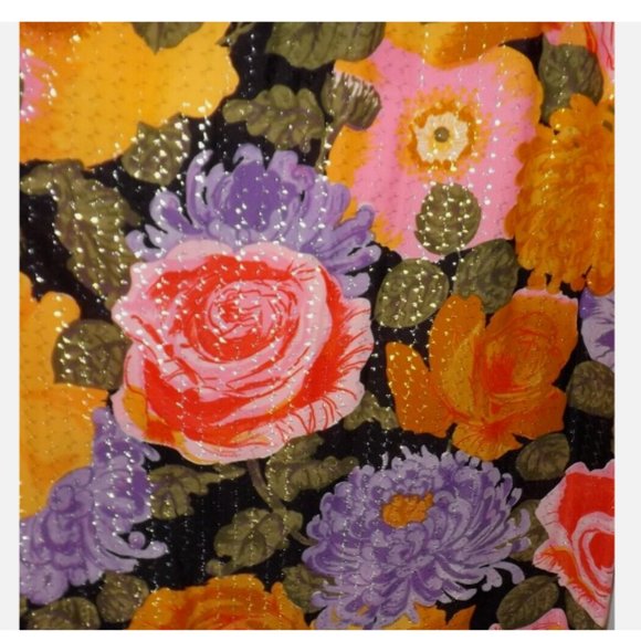 VINTAGE Alice of California Bright Floral Wrap Maxi Dress Gown Metallic Gold - Picture 7 of 7